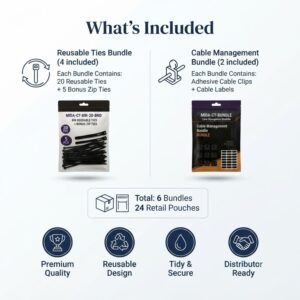 MIDA MIX-C Distribution Carton – 6 Cable Management Bundles, 24 Retail Pouches, Reusable Cable Ties Assortment - Image 3