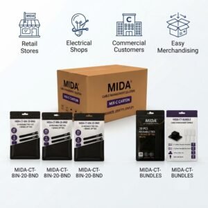 MIDA MIX-C Distribution Carton – 6 Cable Management Bundles, 24 Retail Pouches, Reusable Cable Ties Assortment - Image 4