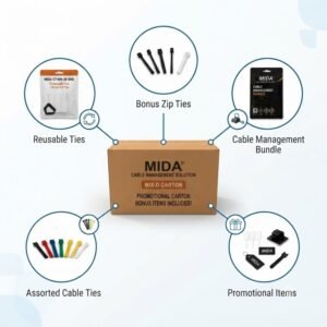 MIDA MIX-D Promotional Distribution Carton – 5 Cable Management Bundles, 20 Retail Pouches with Bonus Items - Image 3