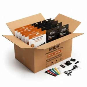 MIDA MIX-D Promotional Distribution Carton – 5 Cable Management Bundles, 20 Retail Pouches with Bonus Items - Image 5