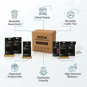 MIDA MIX-B Distribution Carton – 6 Cable Management Bundles, 24 Retail Pouches, Reusable Cable Ties Assortment - Image 3