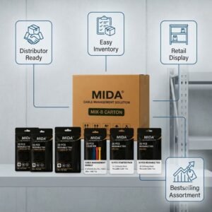 MIDA MIX-B Distribution Carton – 6 Cable Management Bundles, 24 Retail Pouches, Reusable Cable Ties Assortment - Image 5